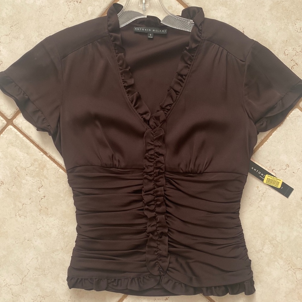 Antonio Melani silk spandex small blouse Brown 2 New